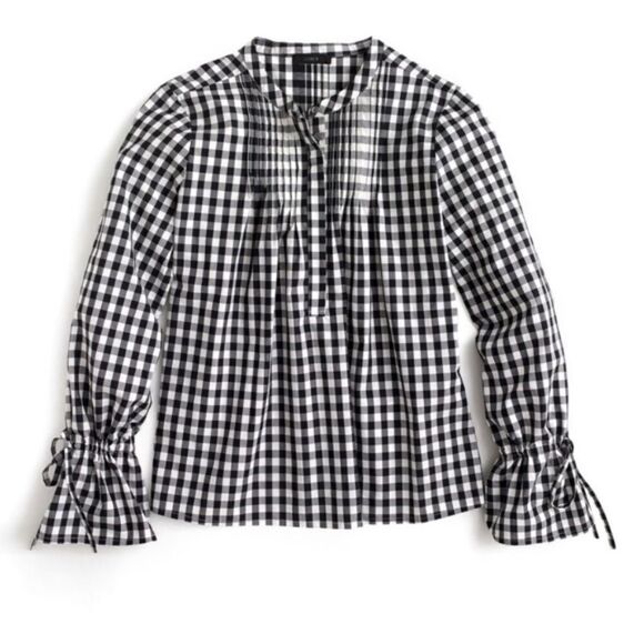 J. Crew Tie Sleeve Pintuck Gingham Top Petit S - Picture 2 of 4